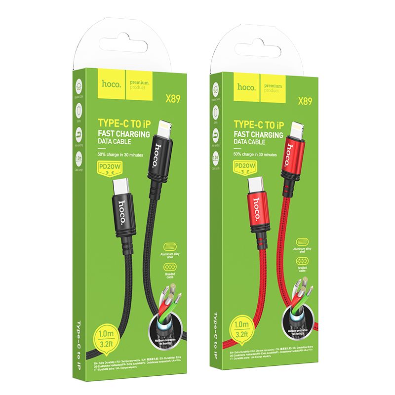 USB-C - Lightning HOCO X89 adat- és töltőkábel, 20W, 1m, Fekete