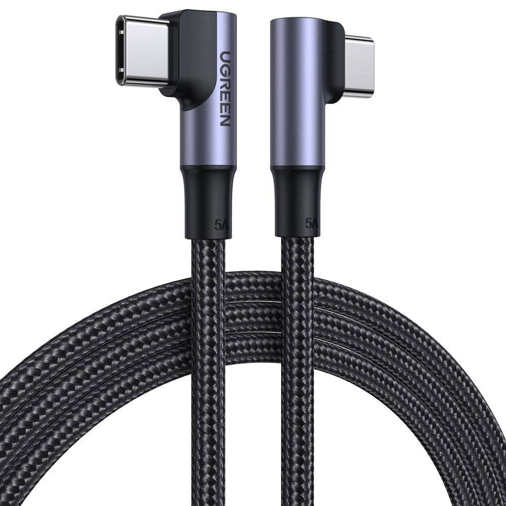 USB-C - USB-C UGREEN US335 Angled adat- és töltőkábel, 100W, 2m, Fekete