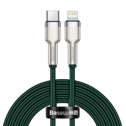 USB-C - Lightning Baseus Cafule Metal Series adat- és töltőkábel, 20W, 2m, Zöld CATLJK-B06