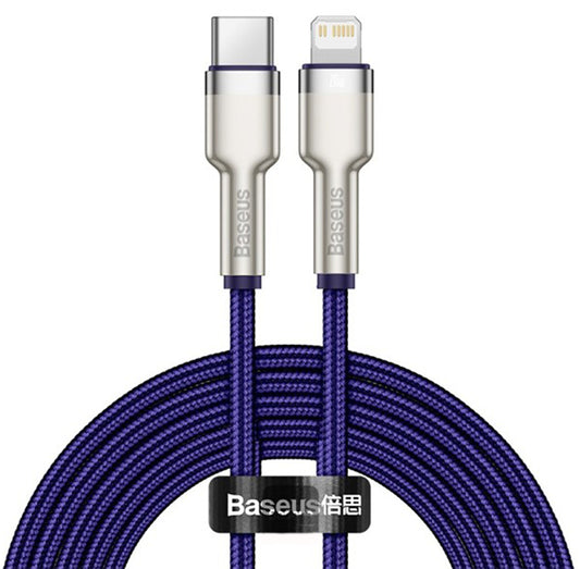 USB-C - Lightning Baseus Cafule Metal Series adat- és töltőkábel, 20W, 2m, Lila CATLJK-B05