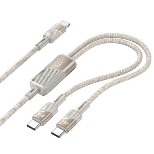 USB-C Adat- és Töltőkábel - 2 x USB-C HOCO U139 2in1, 100W, 1.2m, Arany