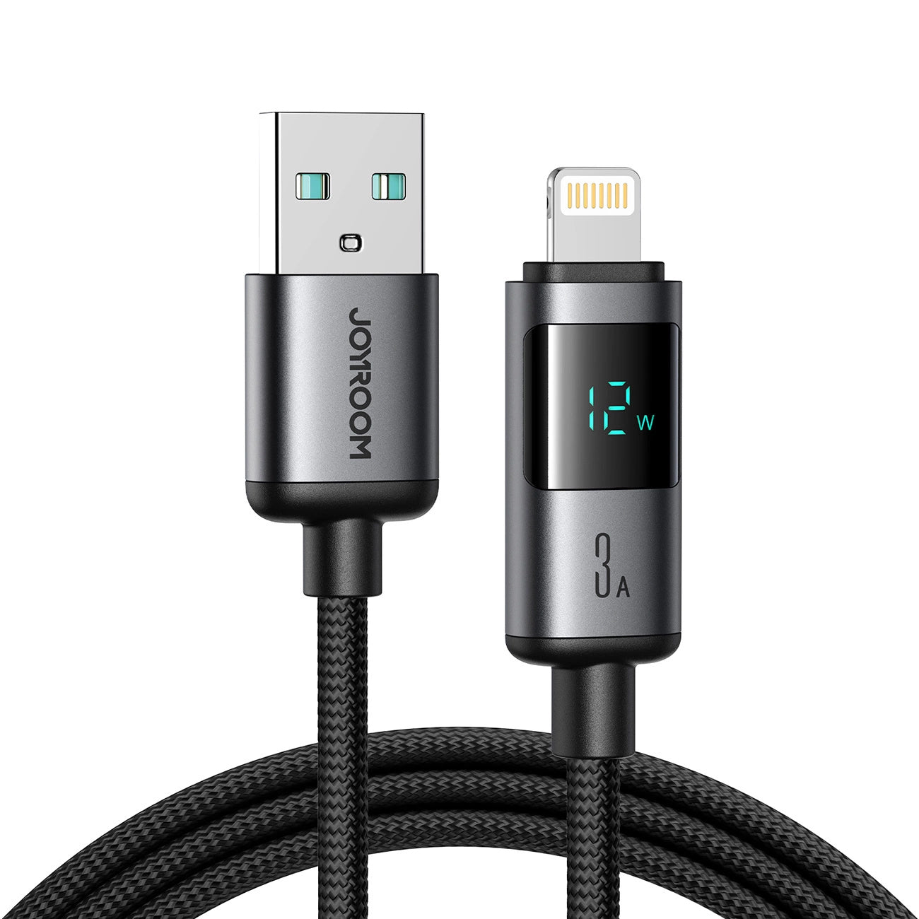USB-A - Lightning Joyroom S-A16 Pro Prism Display adat- és töltőkábel, 12W, 1.2m, Fekete