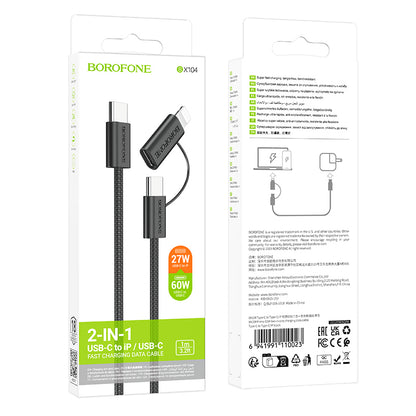 USB-C - Lightning / USB-C Borofone BX104 Primo 2in1 adat- és töltőkábel, 60W, 1m, Fekete