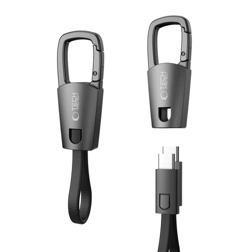 USB-C - USB-C Tech-Protect Ultraboost DNA kulcstartó adat- és töltőkábel, 60W, 0,17m, szürke