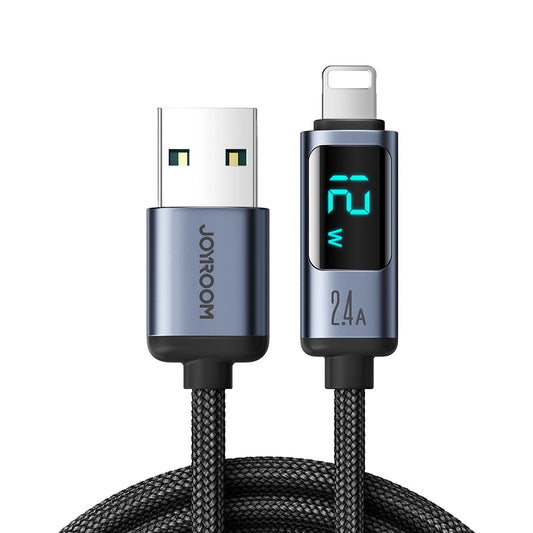USB-A - Lightning Joyroom S-A16 Prism Display adat- és töltőkábel, 12W, 1.2m, Fekete