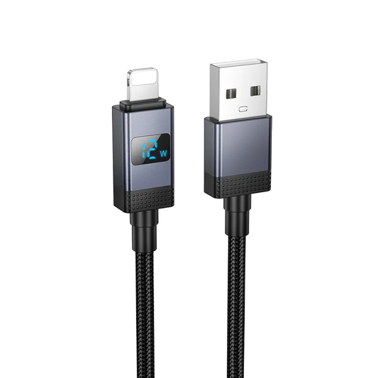 USB-A - Lightning HOCO X118 Display adat- és töltőkábel, 12W, 1m, Fekete