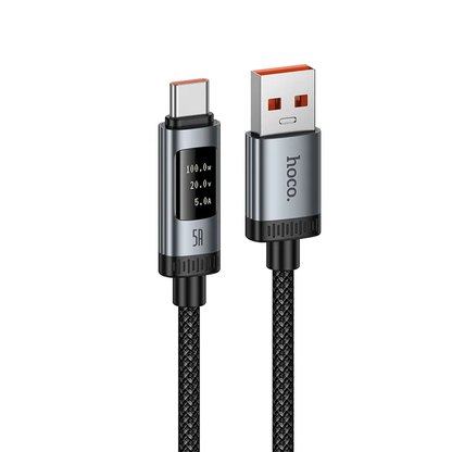 USB-A - USB-C HOCO Display U148 adat- és töltőkábel, 100W, 1.2m, Fekete