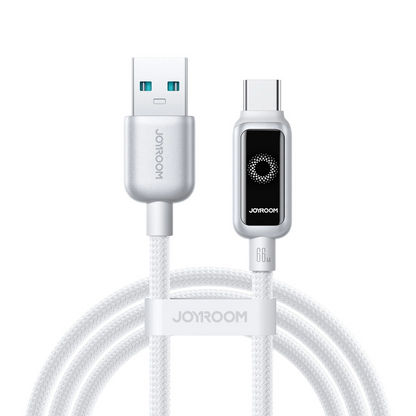 USB-A - USB-C adat- és töltőkábel Joyroom S-A55 StarFlight Display, 66W, 1.2m, Fehér