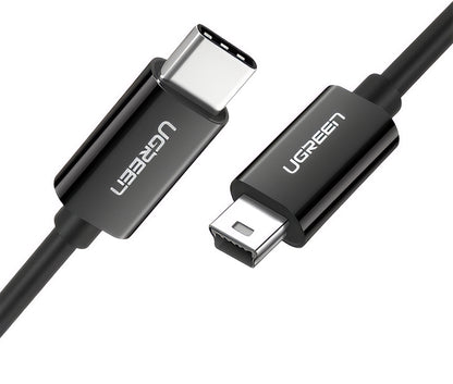 USB-C - miniUSB UGREEN US242 adat- és töltőkábel, 18W, 1m, Fekete