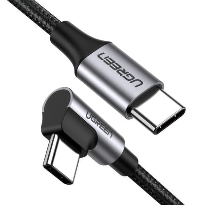 USB-C - USB-C UGREEN US255 Angled adat- és töltőkábel, 60W, 3m, szürke