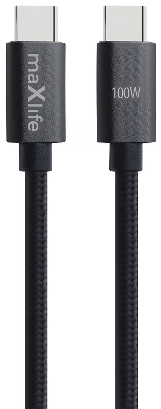 USB-C - USB-C MaXlife MXUC-12 adat- és töltőkábel, 100W, 1m, Fekete