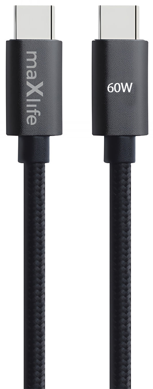 USB-C - USB-C MaXlife MXUC-12 adat- és töltőkábel, 60W, 1m, Fekete