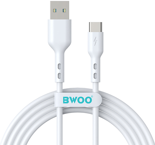 USB-A - USB-C BWOO X172C adat- és töltőkábel, 60W, 1m, Fehér