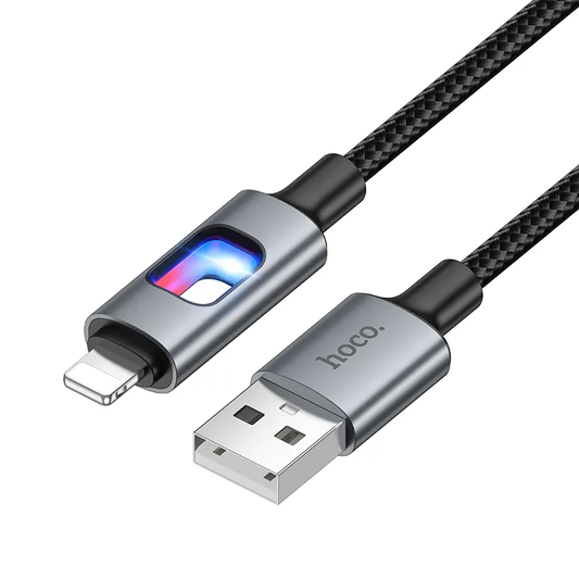 USB-A - Lightning HOCO U144 Led adat- és töltőkábel, 18W, 1.2m, Fekete