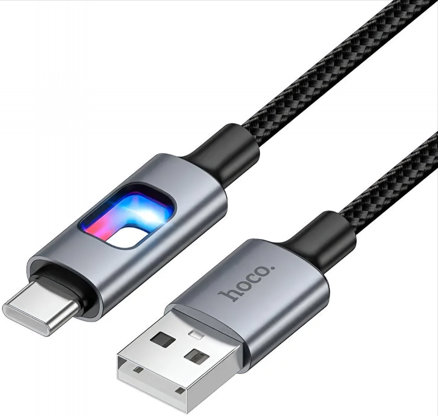 USB-A - USB-C HOCO U144 Led adat- és töltőkábel, 18W, 1.2m, Fekete