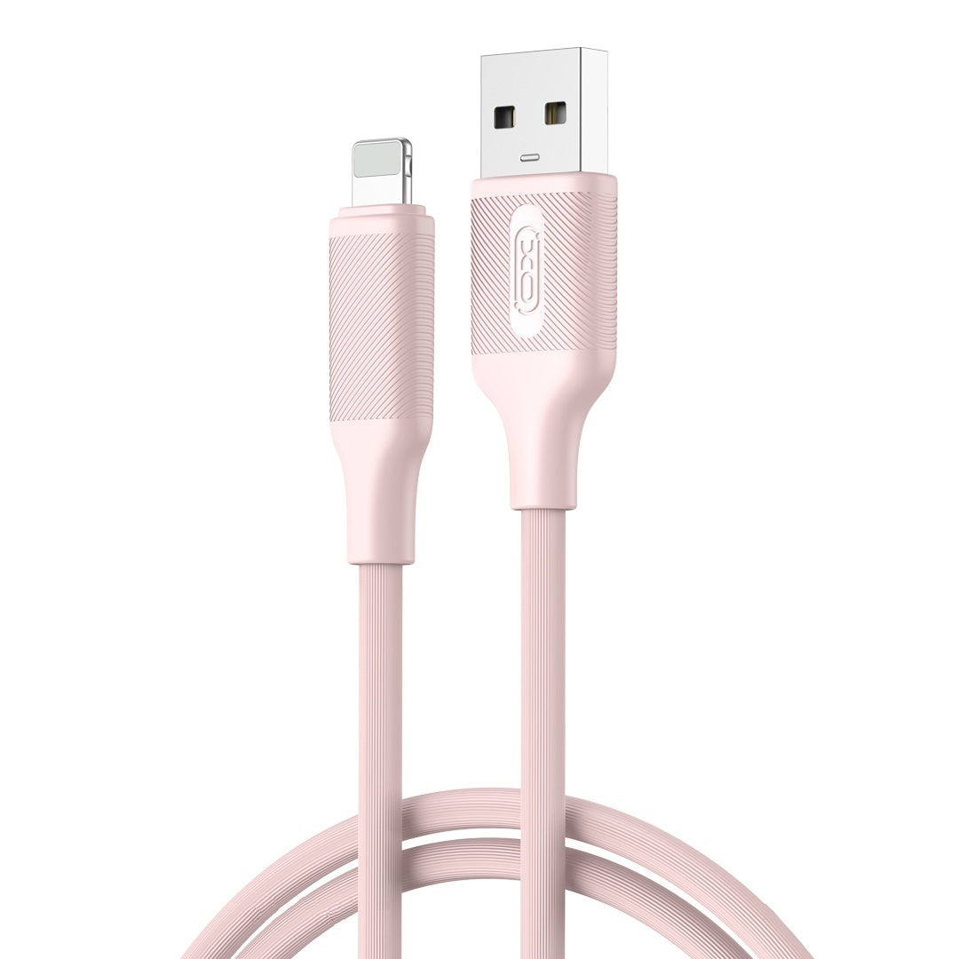 USB-A - Lightning XO Design NB265 adat- és töltőkábel, 12W, 1m, Rózsaszín