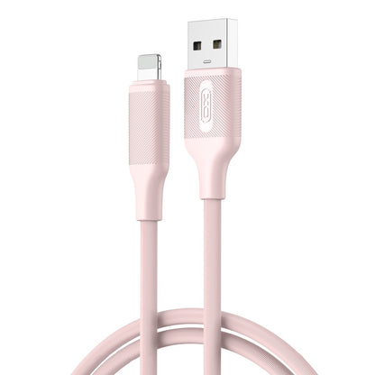 USB-A - Lightning XO Design NB265 adat- és töltőkábel, 12W, 1m, Rózsaszín