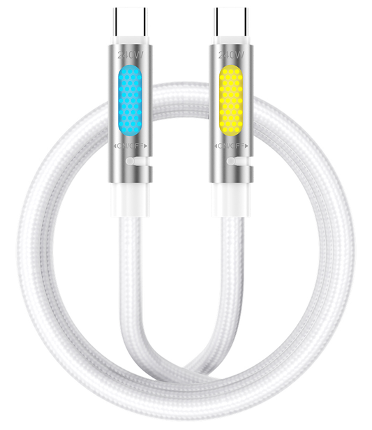 USB-C adat- és töltőkábel - USB-C BWOO X325C-C Led, 240W, 1,2m, Fehér
