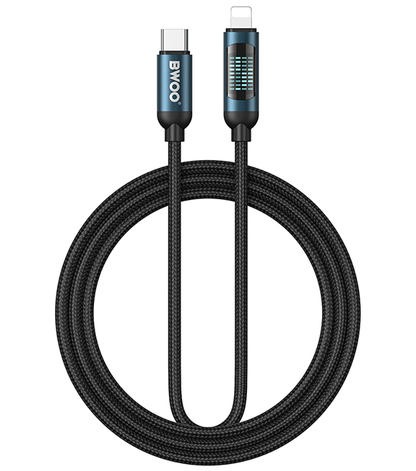 USB-C - Lightning adat- és töltőkábel BWOO X305 kijelzővel, 27W, 1m, fekete