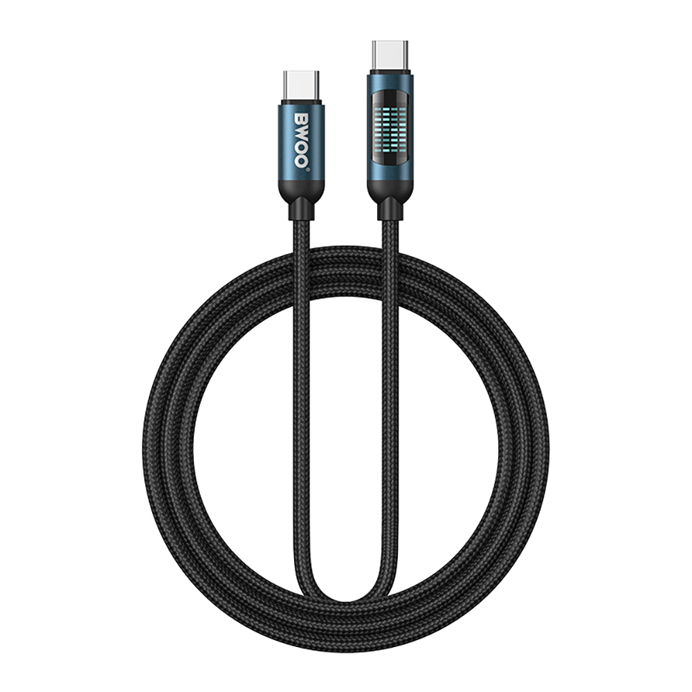 USB-C adat- és töltőkábel - USB-C BWOO BO-X304 Led, 60W, 1m, Fekete