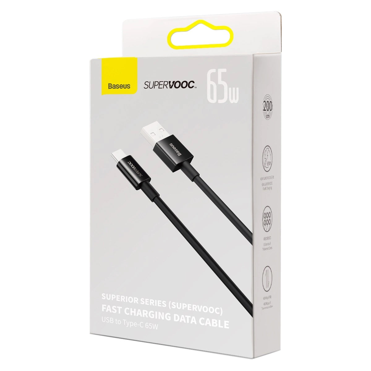 USB-A - USB-C adat- és töltőkábel Baseus Superior Series, 65W, 2m, fekete CAYS001001