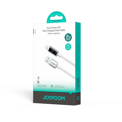 USB-A - Lightning Joyroom S-A55 StarFlight Display adat- és töltőkábel, 18W, 1.2m, Fehér