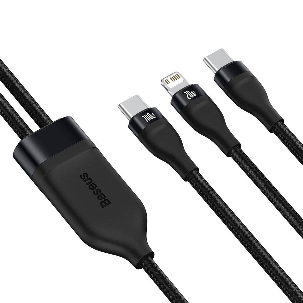 USB-C - Lightning / USB-C Baseus Flash Series 2in1 adat- és töltőkábel, 100W, 1.2m, Fekete CA1T2-F01