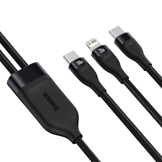 USB-C - Lightning / USB-C Baseus Flash Series 2in1 adat- és töltőkábel, 100W, 1.2m, Fekete CA1T2-F01