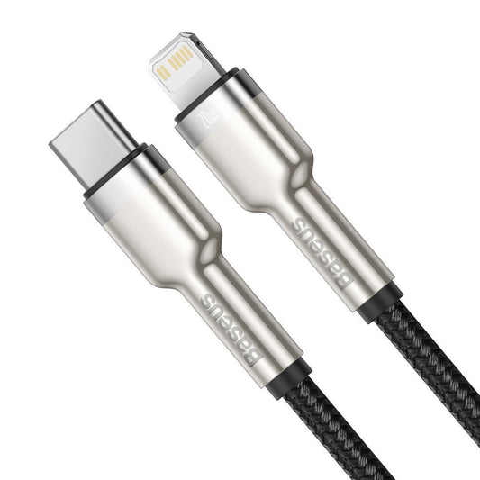 USB-C - Lightning Baseus Cafule Metal Series adat- és töltőkábel, 20W, 2m, Fekete CATLJK-B01