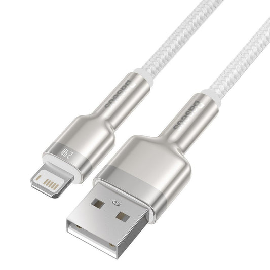 USB-A - Lightning Baseus Cafule Metal Series adat- és töltőkábel, 18W, 2m, Fehér CALJK-B02