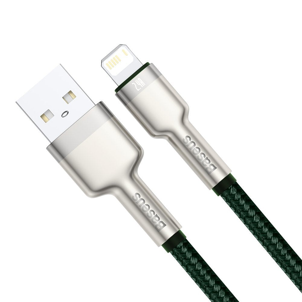 USB-A - Lightning Baseus Cafule Metal Series adat- és töltőkábel, 18W, 1m, Zöld CALJK-A06