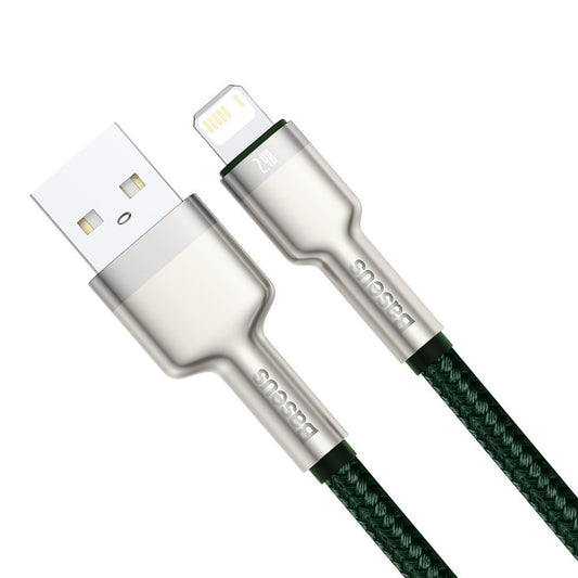 USB-A - Lightning Baseus Cafule Metal sorozatú adat- és töltőkábel, 18W, 2m, zöld CALJK-B06
