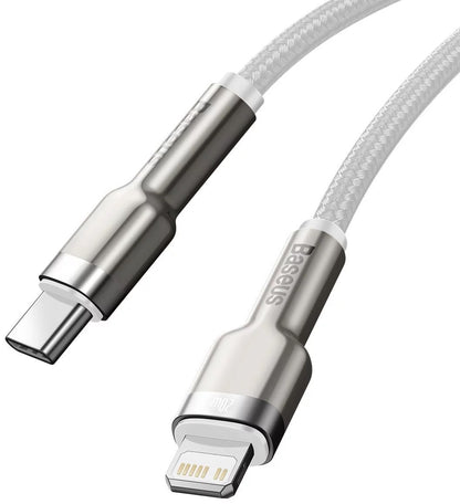 USB-C - Lightning Baseus Cafule Metal Series adat- és töltőkábel, 20W, 2m, Fehér CATLJK-B02