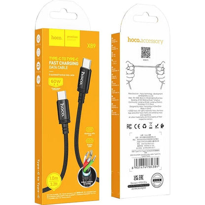 USB-C adat- és töltőkábel - USB-C HOCO X89, 60W, 1m, Fekete