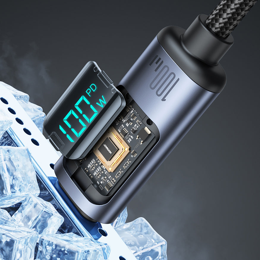 USB-C - USB-C adat- és töltőkábel Joyroom S-A16 Prism Display, 100W, 1.2m, Fekete