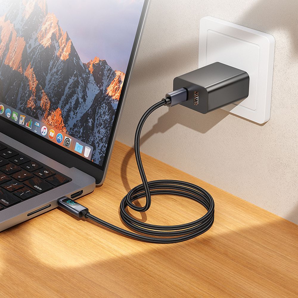 USB-C - USB-C HOCO Display X112 adat- és töltőkábel, 60W, 1m, Fekete