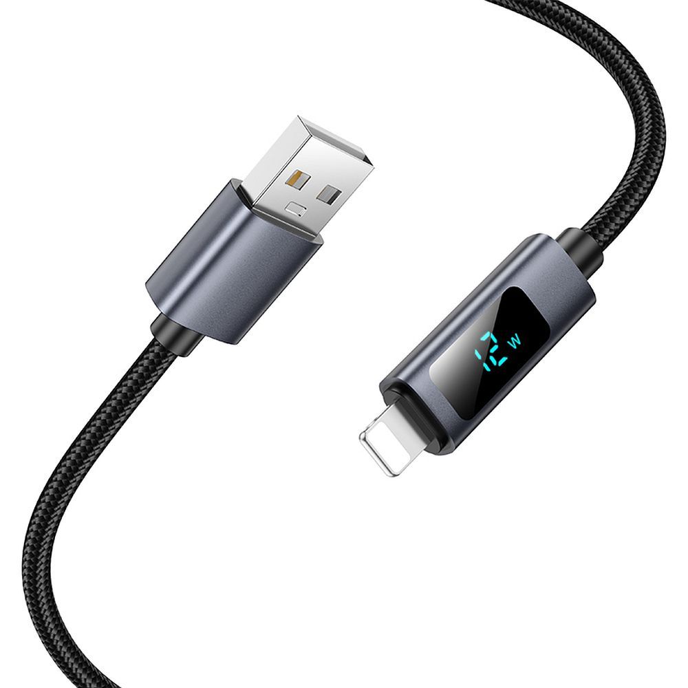 Adat- és Töltőkábel USB-A - Lightning HOCO Display X112, 18W, 1m, Fekete