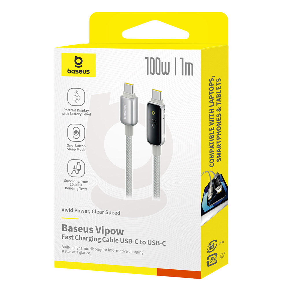 USB-C - USB-C Baseus Vipow Display adat- és töltőkábel, 100W, 1m, szürke P10381802851-00