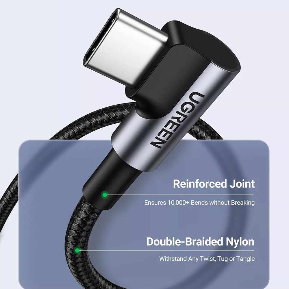 USB-C - USB-C UGREEN US335 Angled adat- és töltőkábel, 100W, 2m, Fekete