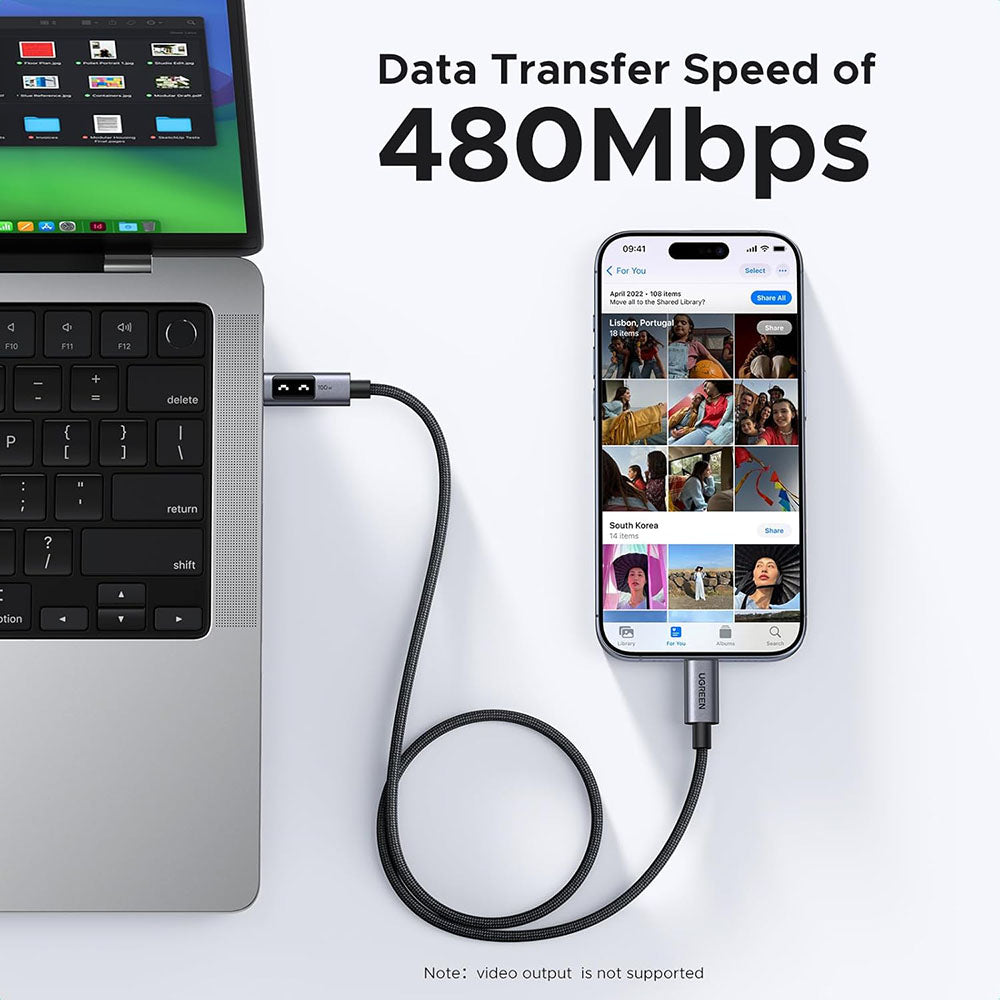 USB-C - USB-C UGREEN L509 adat- és töltőkábel, 100W, 1m, szürke