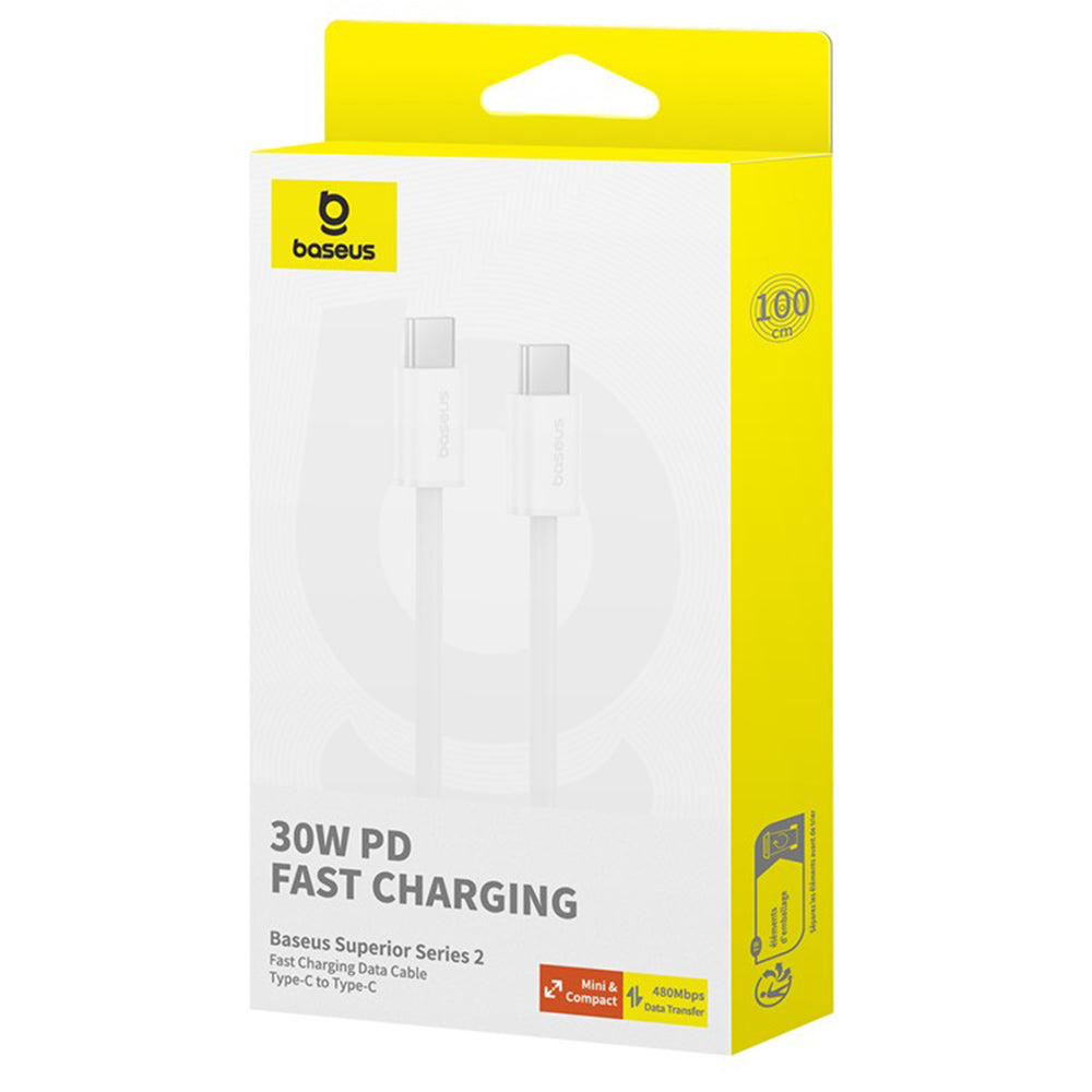 USB-C - USB-C Baseus Superior Series 2 adat- és töltőkábel, 30W, 2m, Fehér P10365200211-01