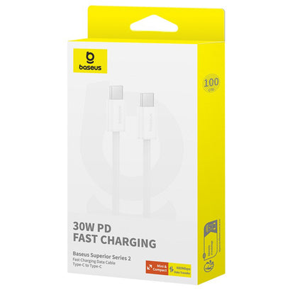 USB-C - USB-C Baseus Superior Series 2 adat- és töltőkábel, 30W, 2m, Fehér P10365200211-01