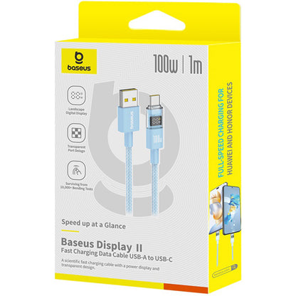 USB-A - USB-C Baseus Display 2 adat- és töltőkábel, 100W, 1m, Kék P10382701311-00