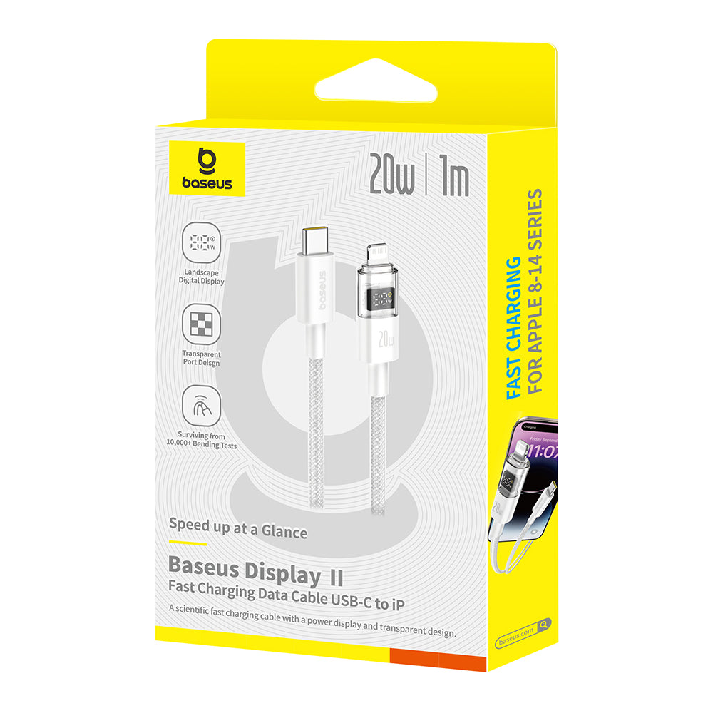USB-C - Lightning Baseus Display 2 adat- és töltőkábel, 20W, 2m, Fehér P10382703211-01