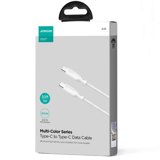 USB-C - USB-C Joyroom Multi-Color S-A34 adat- és töltőkábel, 60W, 1m, Fehér