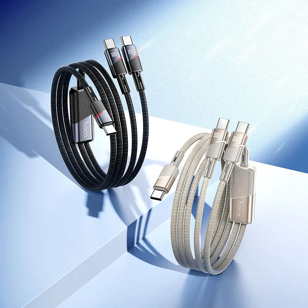 USB-C Adat- és Töltőkábel - 2 x USB-C HOCO U139 2in1, 100W, 1.2m, Arany