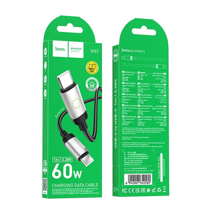 USB-C - USB-C HOCO X117 adat- és töltőkábel, 60W, 1m, Fekete