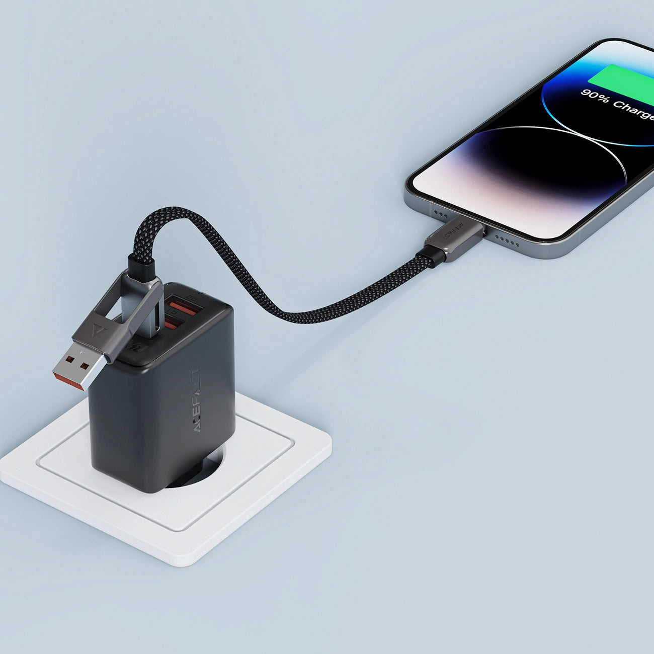 USB-C - USB-A / USB-C Acefast C13-05 adat- és töltőkábel, 60W, 0,2m, Fekete