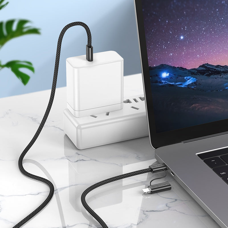 USB-C - Lightning / USB-C Borofone BX104 Primo 2in1 adat- és töltőkábel, 60W, 1m, Fekete