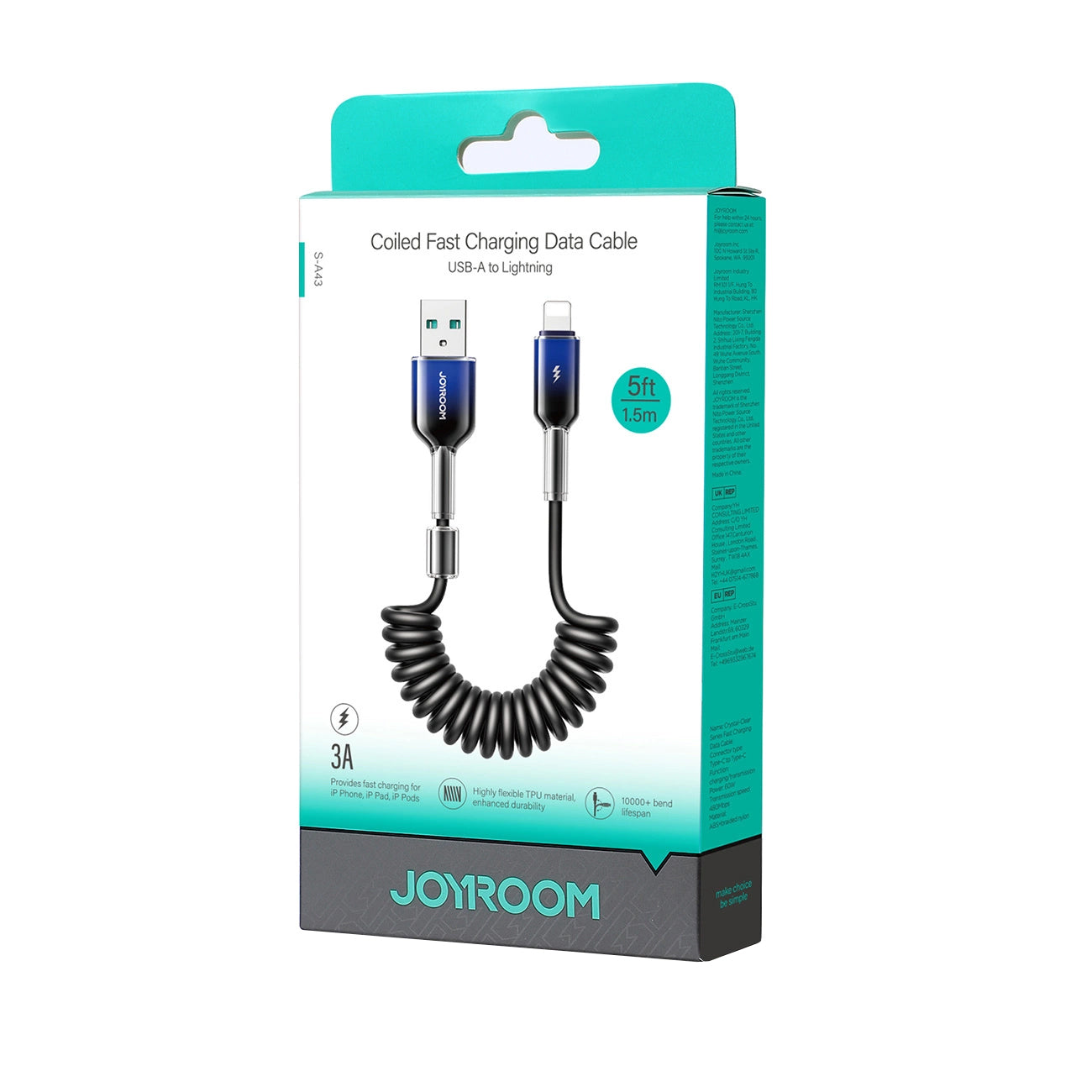 Adat- és Töltőkábel USB-A - Lightning Joyroom S-A43 Crystal, 18W, 1.5m, Fekete